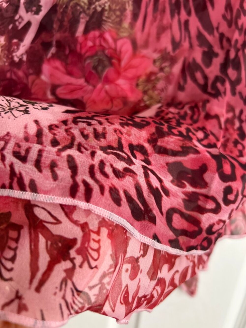 Y2K Patchwork Halter Top Pink Floral Leopard Double Layer Tie Straps Size M - Picture 4 of 6